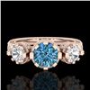 Image 2 : 1.75 ctw Intense Blue Diamond Art Deco 3 Stone Ring 18k Rose Gold - REF-227R3K