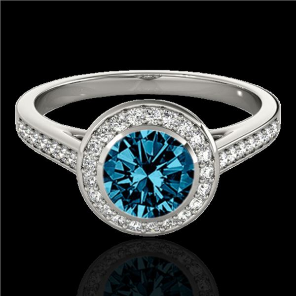 1.3 ctw SI Certified Fancy Blue Diamond Solitaire Halo Ring 10k White Gold - REF-126Y3X