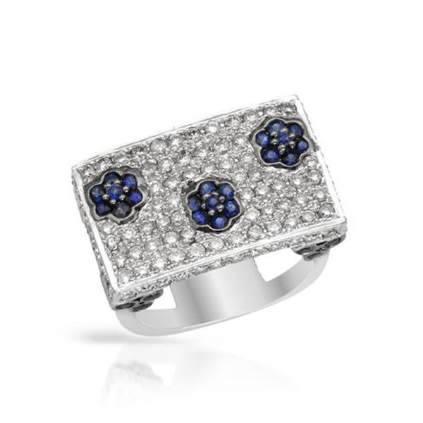 Natural 2.35 CTW Sapphire & Diamond Ring 14K White Gold - REF-131Y4N