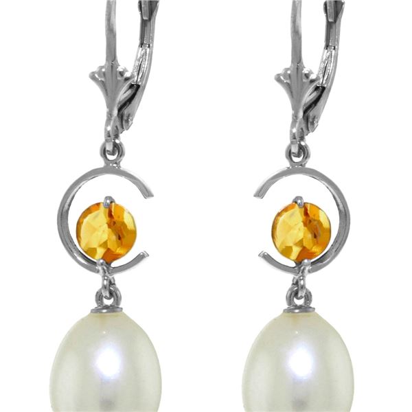 Genuine 9 ctw Pearl & Citrine Earrings 14KT White Gold - REF-36P3H