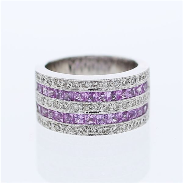 Natural 2.35 CTW Pink Sapphire & Diamond Ring 14K White Gold - REF-149H4W