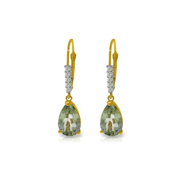 Genuine 3.15 ctw Green Amethyst & Diamond Earrings 14KT Yellow Gold - REF-44P3H