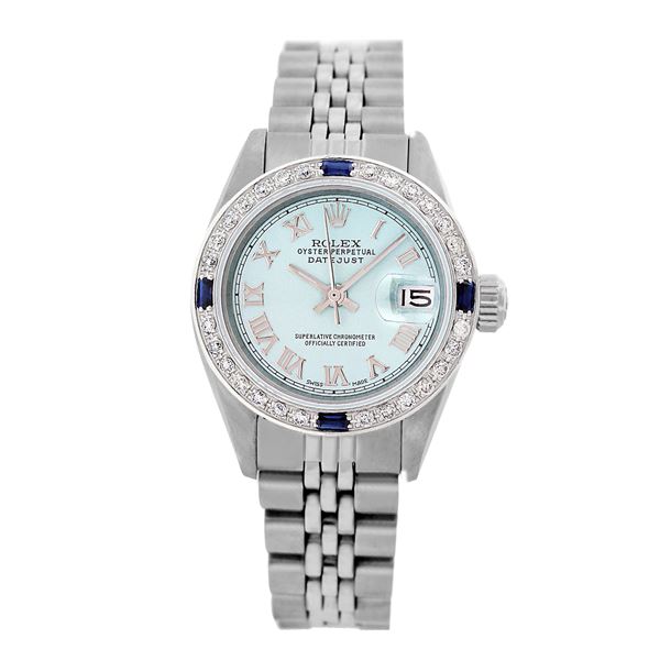 Rolex Pre-owned 26mm Womens Custom Ice Blue Dial Stainless Steel