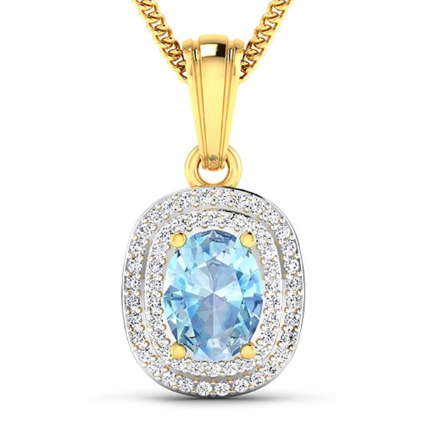 Natural 2.36 CTW Aquamarine & Diamond Pendant 14K Yellow Gold - REF-47X2K