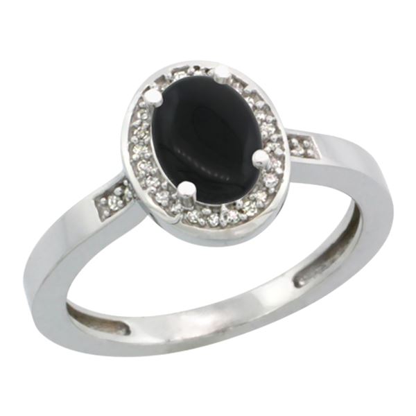 0.90 CTW Onyx & Diamond Ring 14K White Gold - REF-37A3X