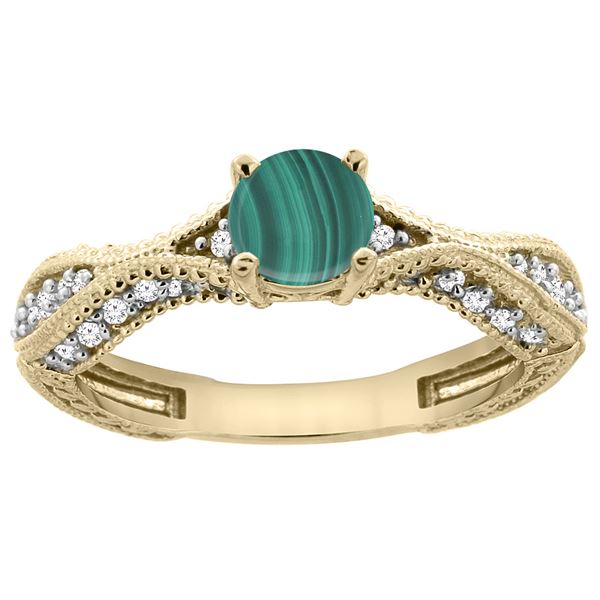 1.61 CTW Malachite & Diamond Ring 14K Yellow Gold - REF-67R9H