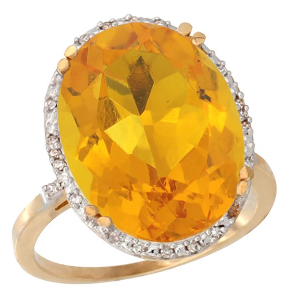 13.71 CTW Citrine & Diamond Ring 10K Yellow Gold - REF-57V6R
