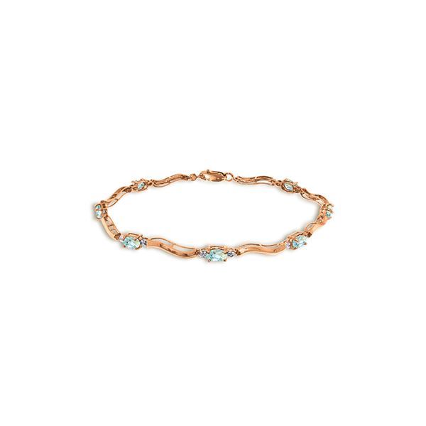 Genuine 2.01 ctw Aquamarine & Diamond Bracelet 14KT Rose Gold - REF-79H7X