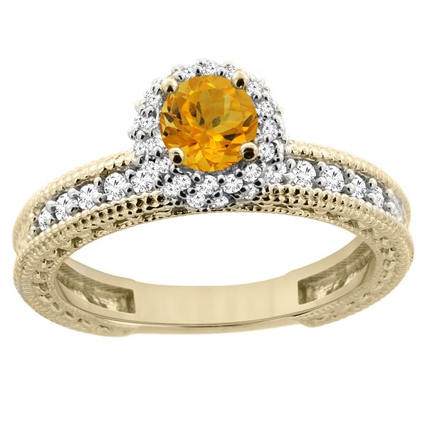 0.77 CTW Citrine & Diamond Ring 14K Yellow Gold - REF-65H7M