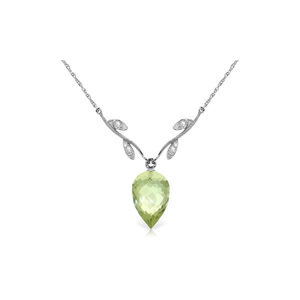 Genuine 9.52 ctw Green Amethyst & Diamond Necklace 14KT White Gold - REF-36N3R