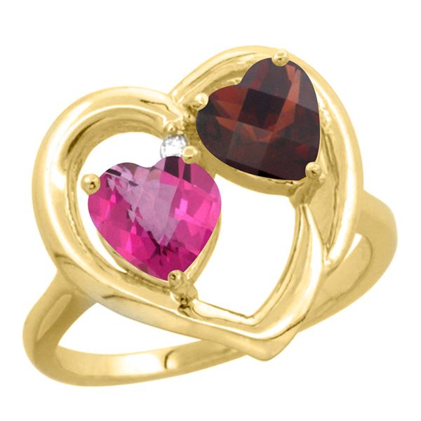 2.61 CTW Diamond, Pink Topaz & Garnet Ring 10K Yellow Gold - REF-23M7A