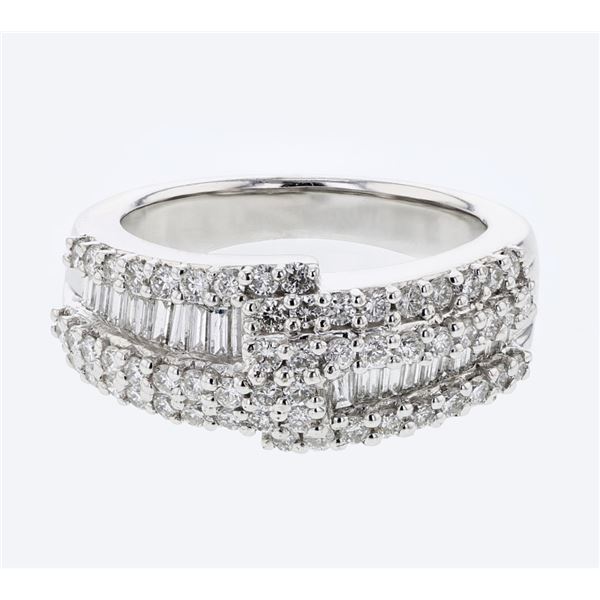 Natural 1.23 CTW Diamond & Baguette Ring 18K White Gold - REF-199K8R