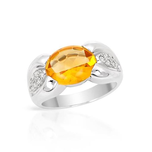 Natural 3.58 CTW Citrine & Diamond Ring 14K White Gold - REF-54F9M