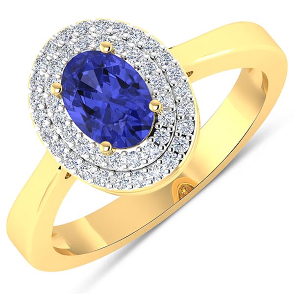 Natural 0.91 CTW Tanzanite & Diamond Ring 14K Yellow Gold - REF-35W9X