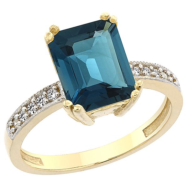 3.70 CTW London Blue Topaz & Diamond Ring 14K Yellow Gold - REF-41K2W