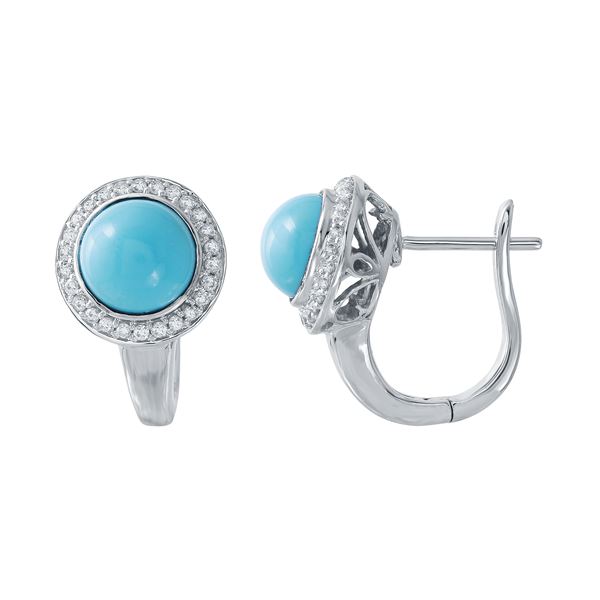 Natural 2.70 CTW Turquoise & Diamond Earrings 14K White Gold - REF-51N3Y