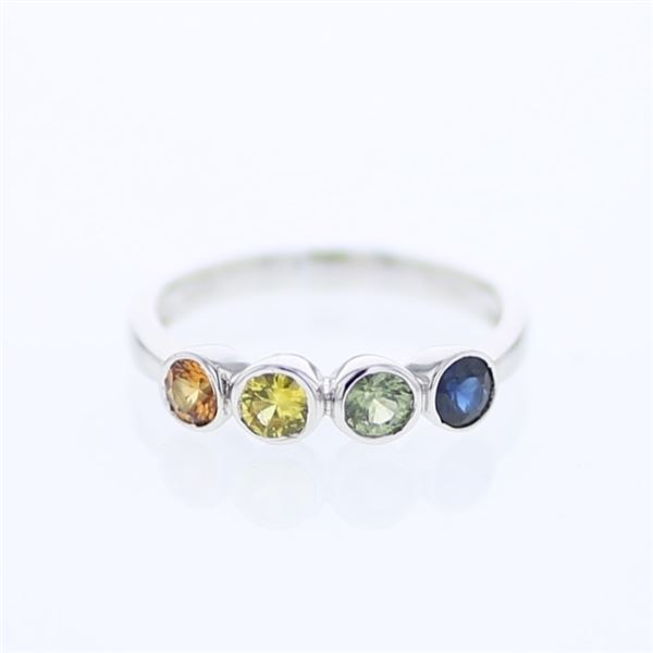 Natural 0.89 CTW Multi-Sapphire Ring W=4MM 14K Gold - REF-36F2M