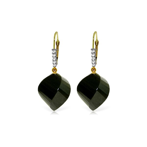 Genuine 31.15 ctw Black Spinel & Diamond Earrings 14KT Yellow Gold - REF-50F5Z