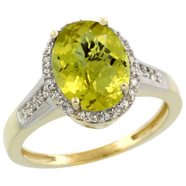 2.60 CTW Lemon Quartz & Diamond Ring 10K Yellow Gold - REF-46K2W