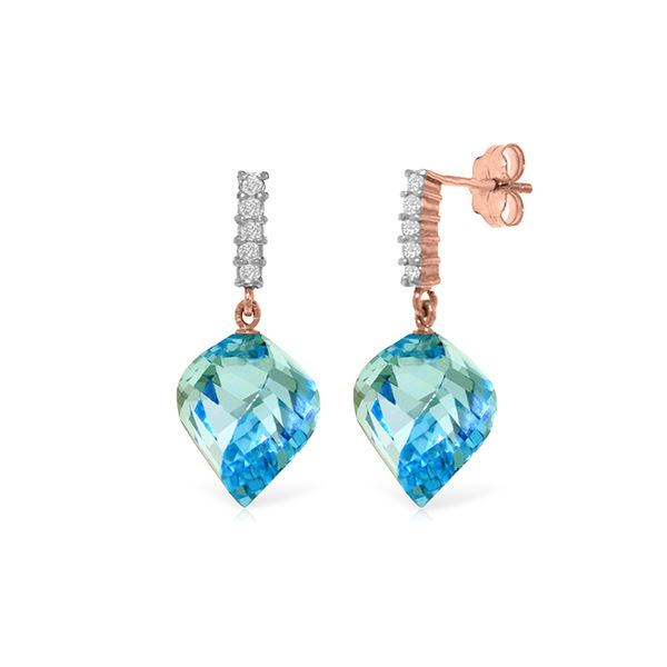 Genuine 27.95 ctw Blue Topaz & Diamond Earrings 14KT Rose Gold - REF-87X5M