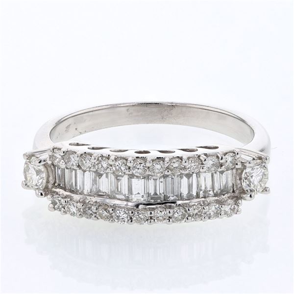 Natural 0.97 CTW Baguette & Diamond Ring 14K White Gold - REF-121T5X