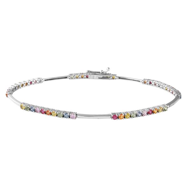 Natural 2.43 CTW Multi-Sapphire Bracelet 18K White Gold - REF-80T3X