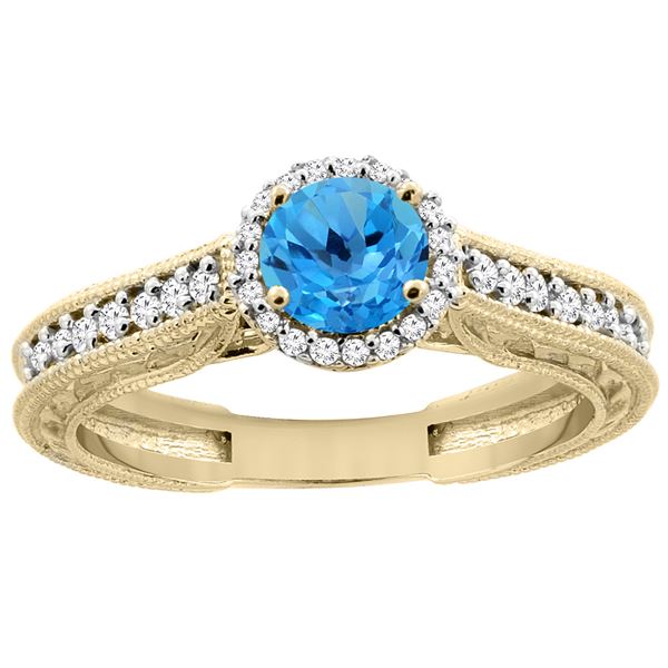 1.24 CTW Swiss Blue Topaz & Diamond Ring 14K Yellow Gold - REF-57M4K