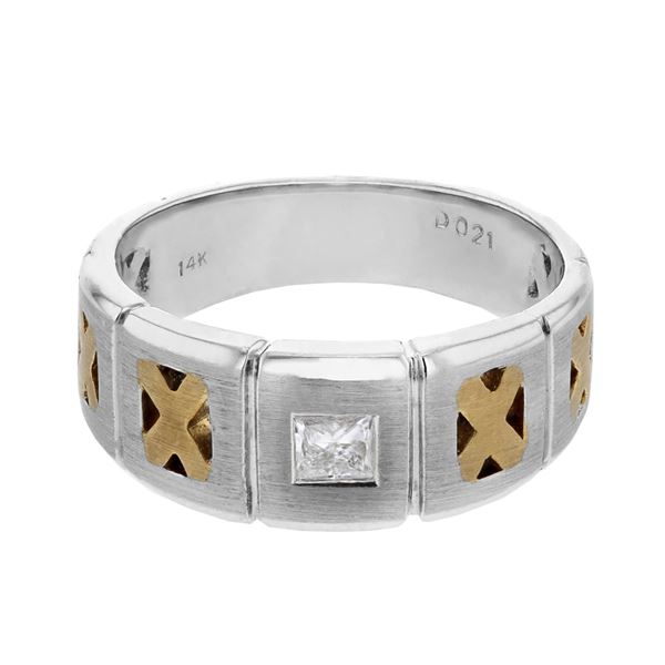 Natural 0.21 CTW Princess Diamond Ring 14K Two Tone Yellow Gold - REF-99K9R