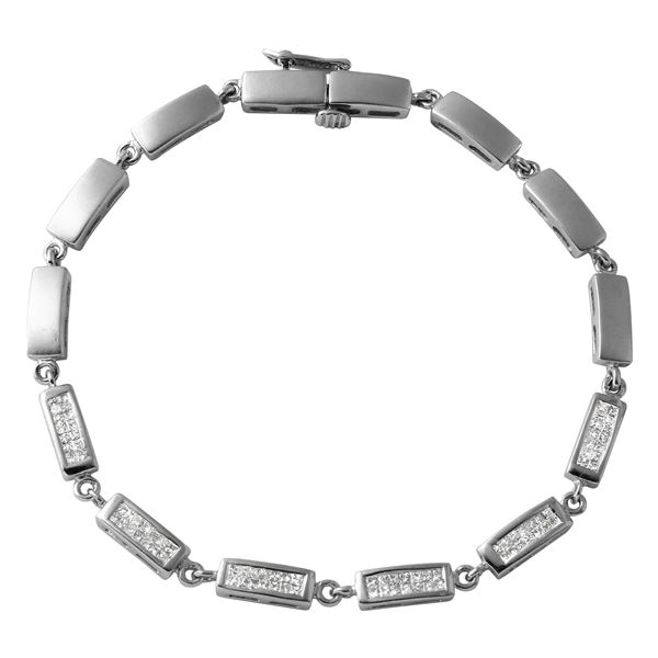 Natural 1.85 CTW Diamond & Princess Diamond Bracelet 14K White Gold - REF-158K4R