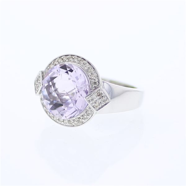 Natural 5.71 CTW Amethyst & Diamond Ring 18K White Gold - REF-86F4M
