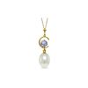 Image 1 : Genuine 4.5 ctw Pearl & Tanzanite Necklace 14KT Yellow Gold - REF-24M3T