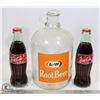 Image 1 : OLD A&W GLASS JUG & 2 FULL VINTAGE COCA COLA CLASS