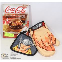 COCA COLA COOKBOOK & MARVEL OVEN MITT POT HOLDER