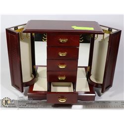 JEWELRY BOX WITH SIDE NECKLACE HANGERS /5 DRAWERS