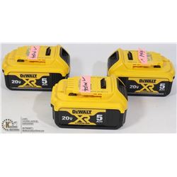3 DEWALT XR 20V 5 AH LITHIUM BATTERIES/WORKING
