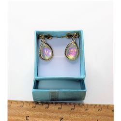 9)  GOLD TONE WHITE TEAR DROP FIRE OPAL