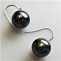 SILVER TAHITIAN PEARL (10-11MM) HANGING EARRINGS