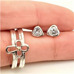 CUBIC ZIRCONIA RING WITH CROSS AND HEART STUDS SE
