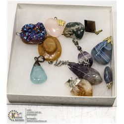 BOX OF 11 VARIOUS STONE PENDANTS