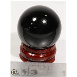 #278-BLACK OBSIDIAN SPHERE BALL + STAND 29.8mm