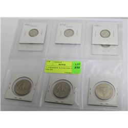 5 - CANADIAN  $.10 SILVER 1960'S, + 3 USA JFK