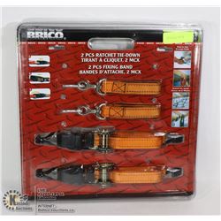 NEW BRICO 4PC TIE DOWN SET 2 RATCHETING & 2 FIXING