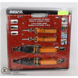 NEW BRICO 4PC TIE DOWN SET 2 RATCHETING & 2 FIXING