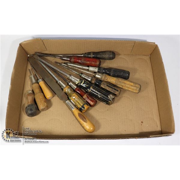 VINTAGE WOOD HANDLED TOOLS