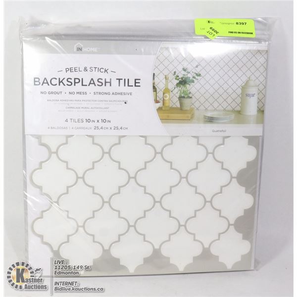 PACK OF 4 10" X 10" PEEL AND STICK BACKSPLASH TILE