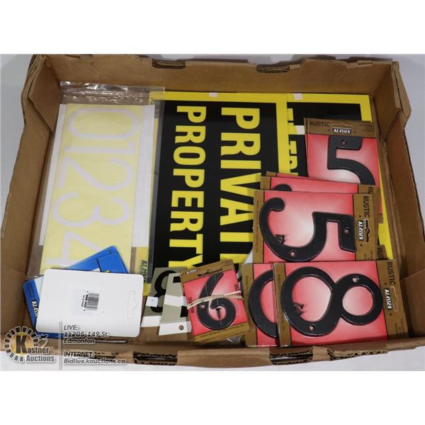FLAT OF HOUSE NUMBERS, NO TRESPASSING SIGNS
