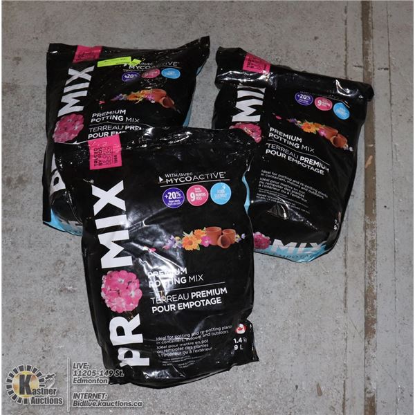 THREE BAGS OF PRO MIX PREMIUM POTTING MIX