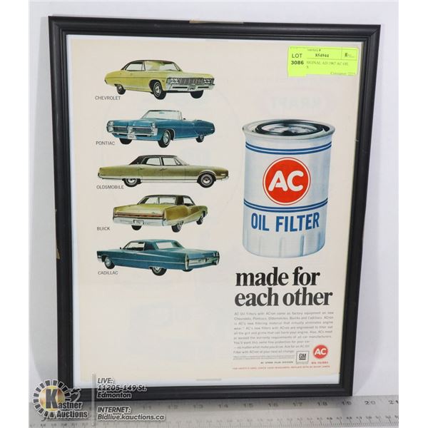 11 X 14 ORIGINAL AD 1967 AC OIL AND CARS
