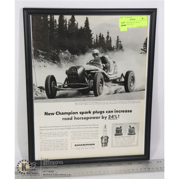 11 X 14 ORIGINAL AD 1950'S CHAMPION PLUGS