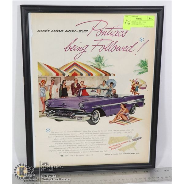 11 X 14 ORIGINAL AD 1950'S STRATO-STREAK PURPLE